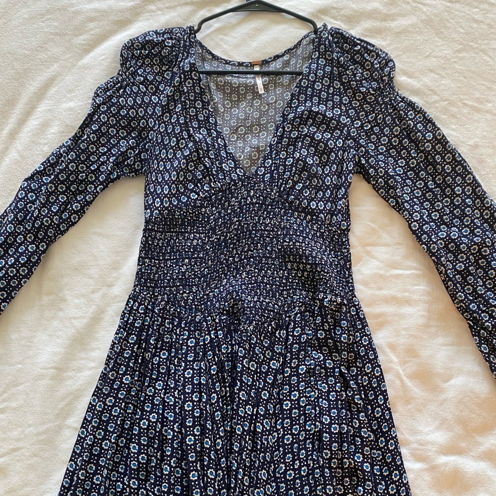 Free People Blue Printed Midi Dress